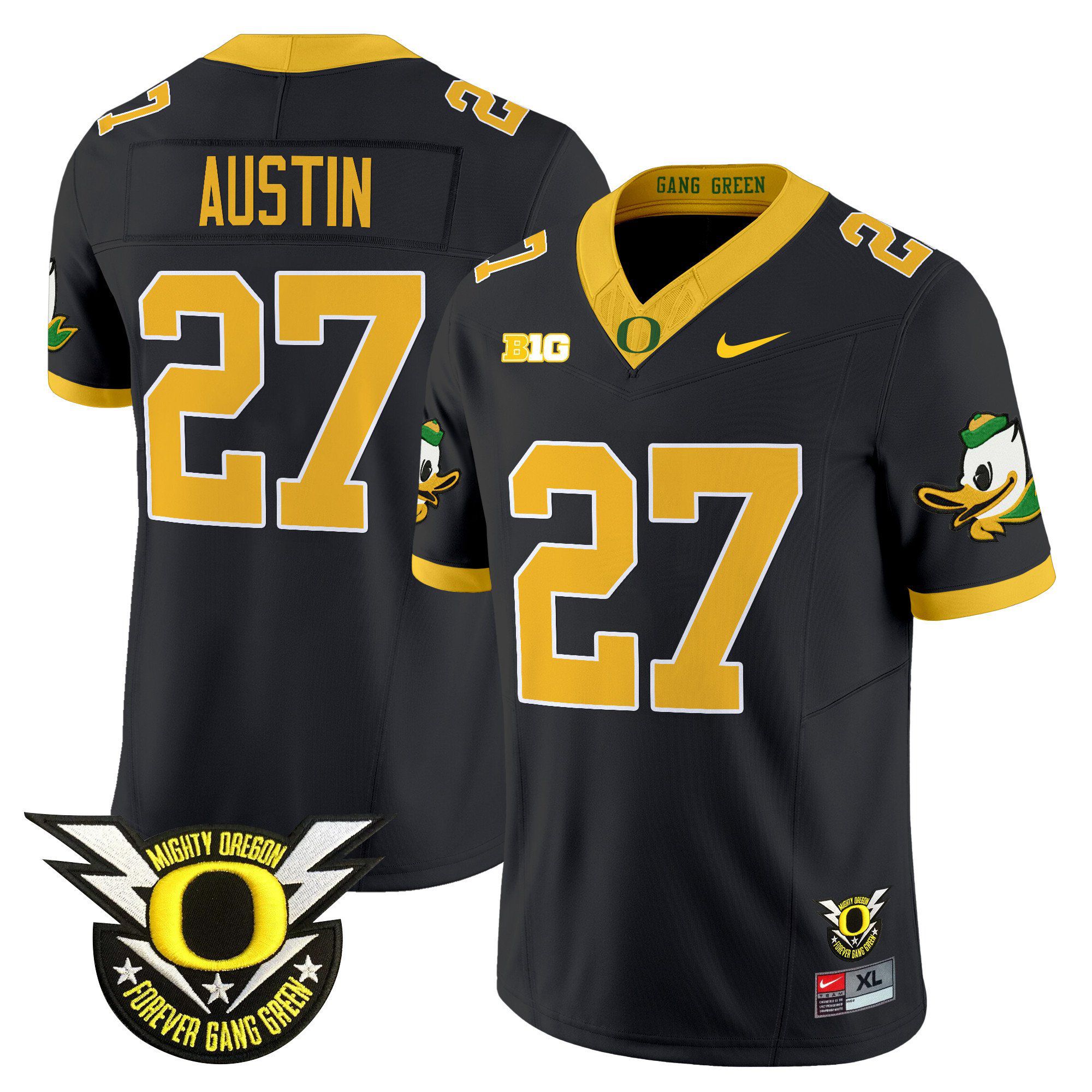 Men Oregon Ducks #27 Austin Black 2024 Nike Forever Gang Green & BIG Patch Vapor Limited NCAA Jersey->ncaa teams->NCAA Jersey